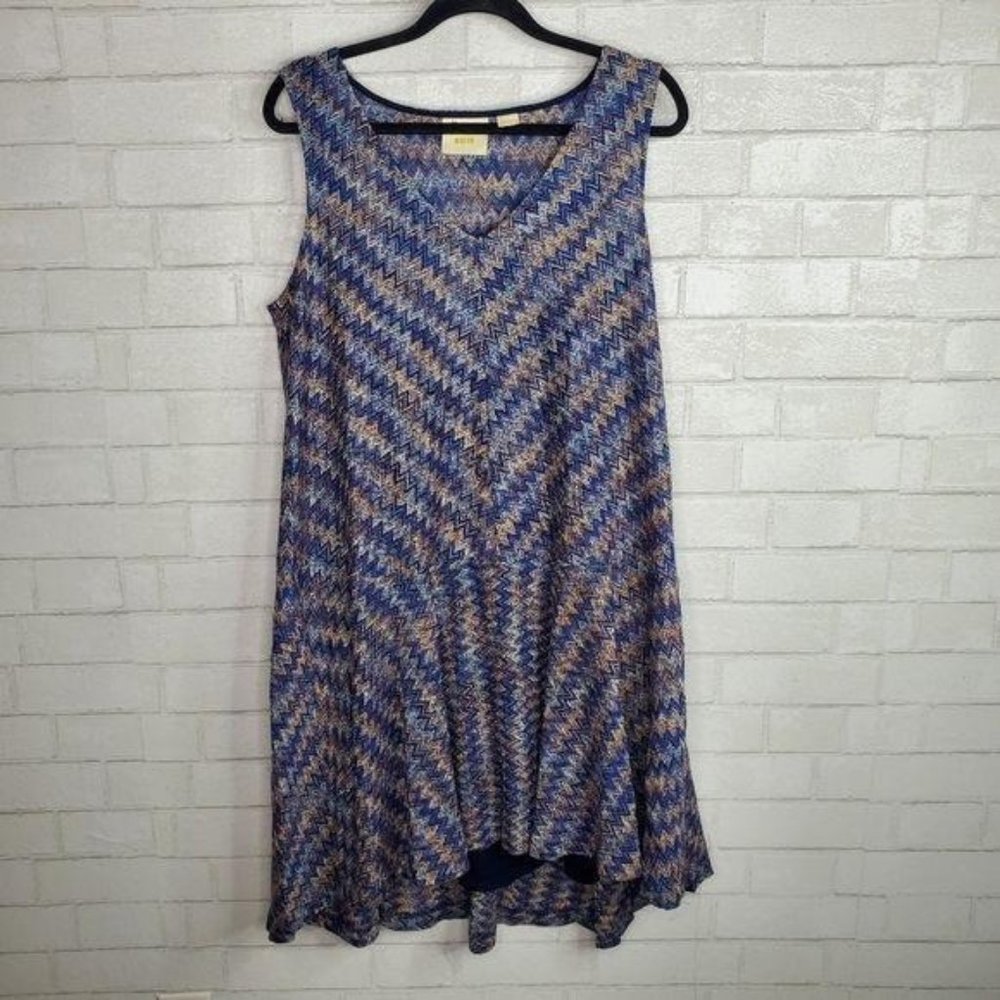 Maeve Blue and Brown Zigzag Midi Dress
